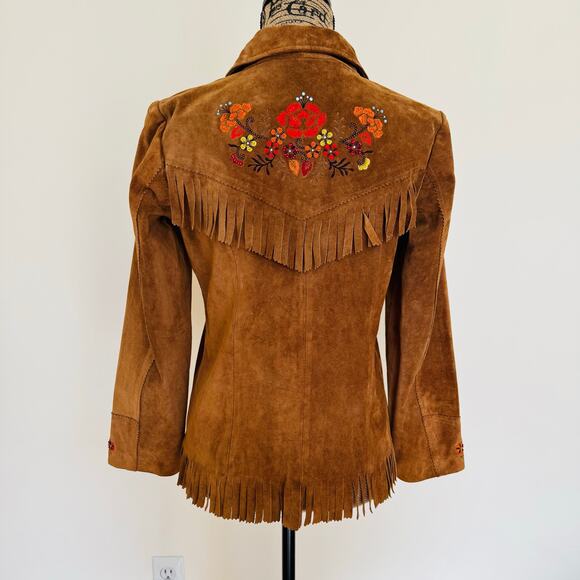 GAP Girls Cow Suede Fringe Embroidered Blazer Jacket KIDS XXL Womens XS Small - Picture 7 of 12